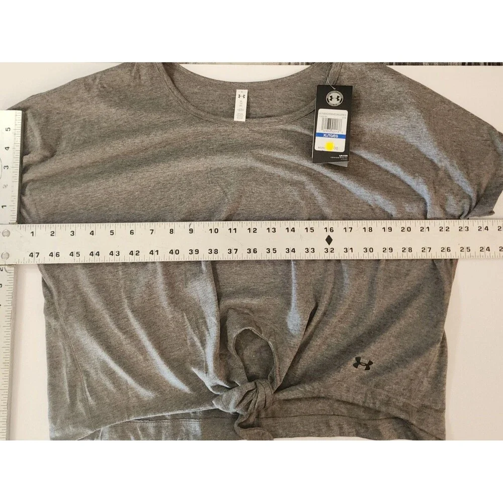 A45 Under Armour Front-Tie Cropped / Peek Hole T-Shirt - Charcoal Grey - NWT -XL - Picture 5 of 6